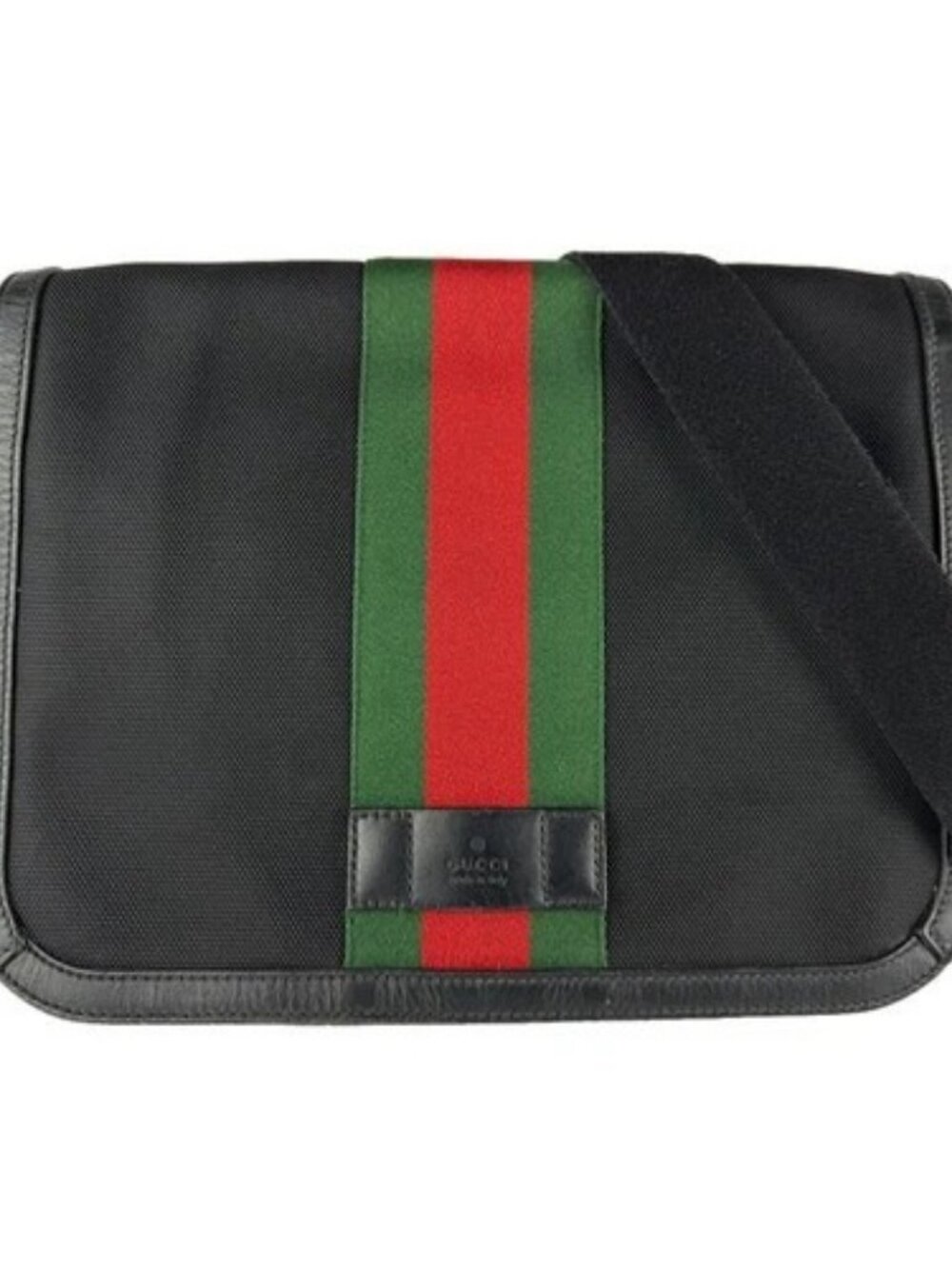 Auth GUCCI Crossbody Shoulder Bag Black/Green/Red Canvas/Silvertone - z9730